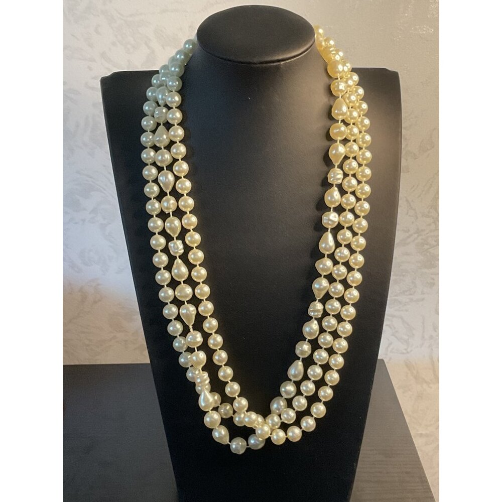 Vintage Faux Pearl Multi-Strand Necklace Elegant Costume Jewelry